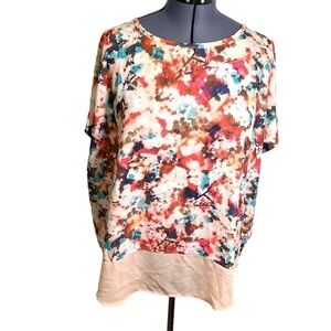 A.n.a. Floral Blouse Pink Blue Rolled Cuff